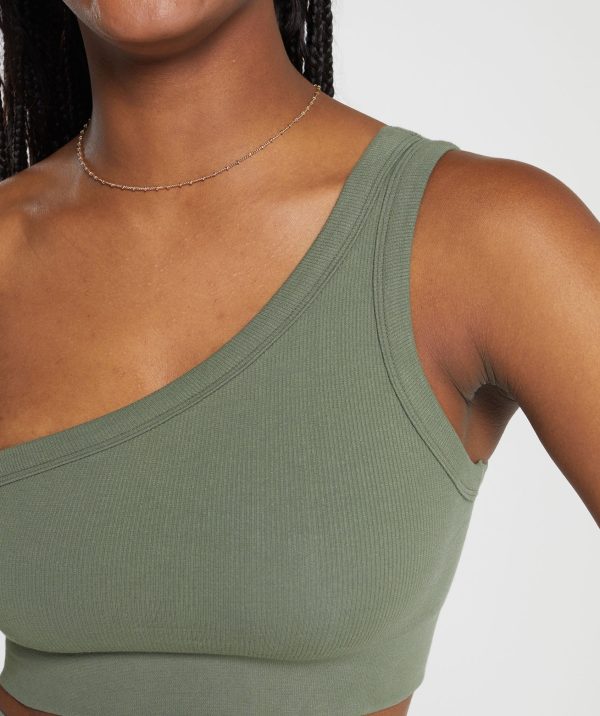 Ribbed Cotton Seamless One Shoulder  Bra - Image 5