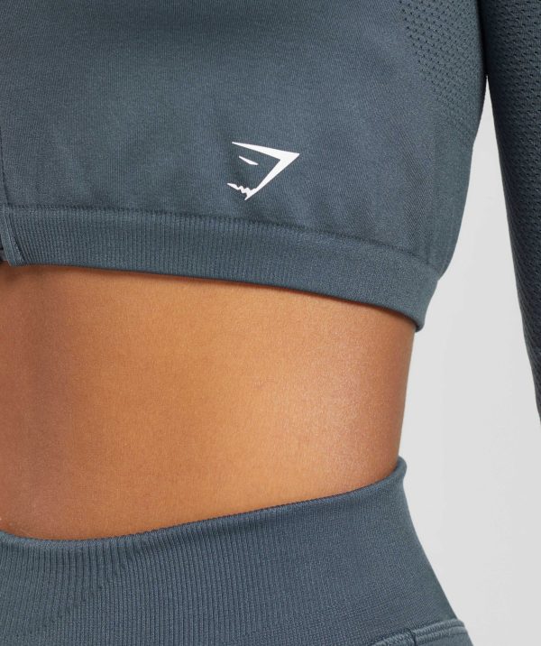 Sweat Seamless Long Sleeve Zip Crop Top - Image 5