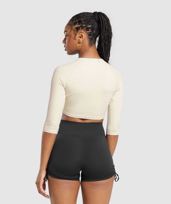 Ruche 3/4 Sleeve Crop Top - Image 2