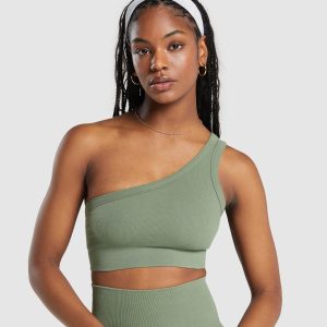 Ribbed Cotton Seamless One Shoulder  Bra
