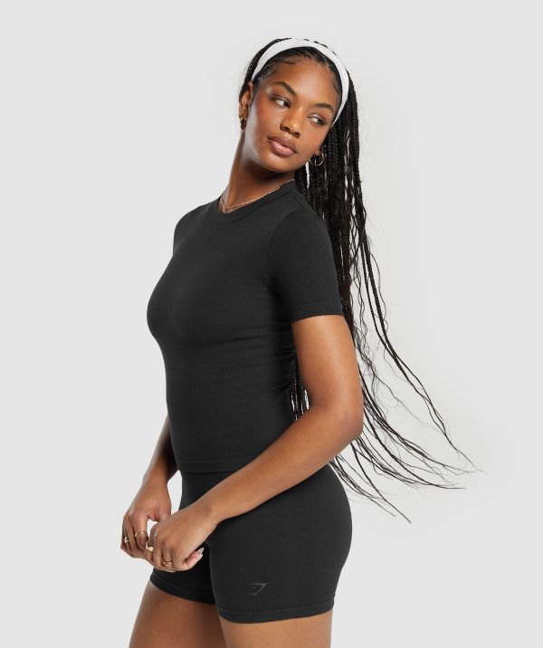Ribbed Cotton Seamless T-Shirt - Image 3