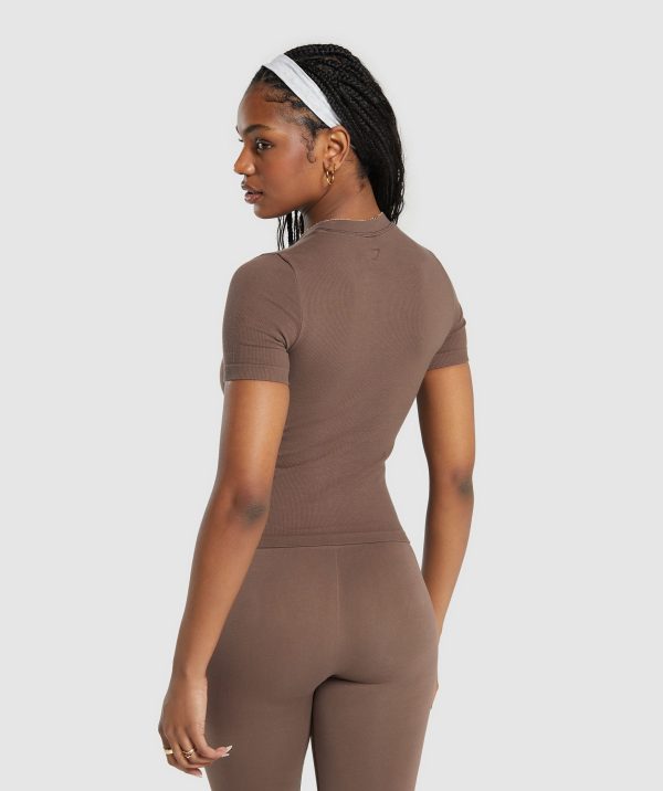 Ribbed Cotton Seamless T-Shirt - Image 2