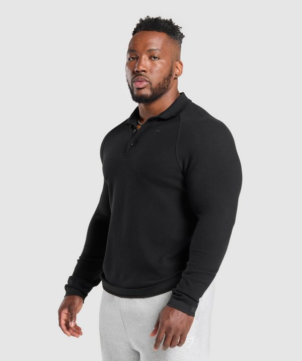 Long Sleeve Waffle Polo Shirt - Image 3