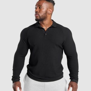 Long Sleeve Waffle Polo Shirt