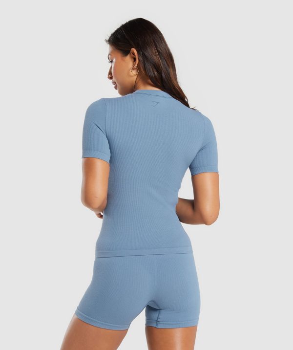 Ribbed Cotton Seamless T-Shirt - Image 2