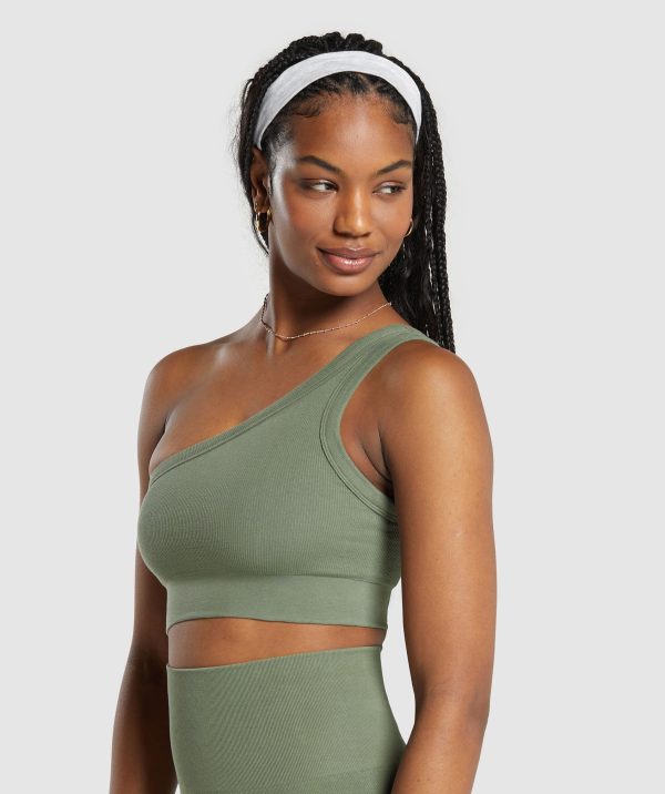 Ribbed Cotton Seamless One Shoulder  Bra - Image 3