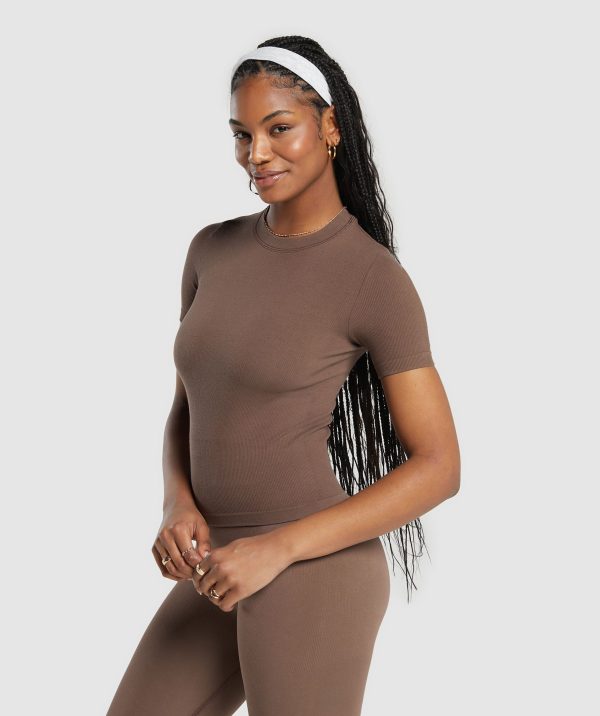 Ribbed Cotton Seamless T-Shirt - Image 3