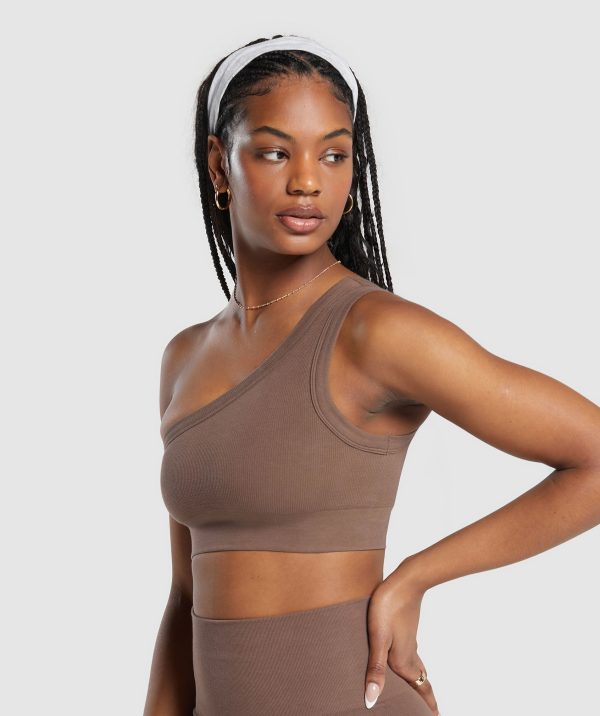 Ribbed Cotton Seamless One Shoulder Bra - Image 3