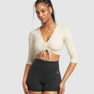 Ruche 3/4 Sleeve Crop Top