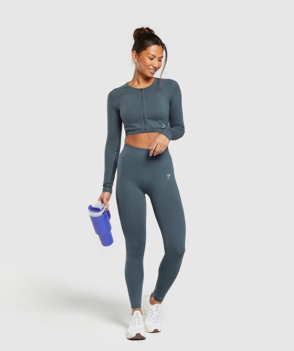 Sweat Seamless Long Sleeve Zip Crop Top - Image 4