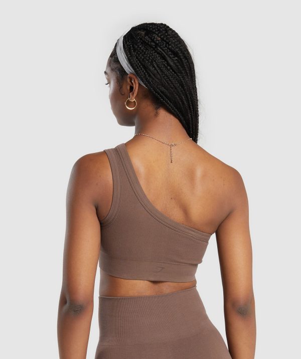 Ribbed Cotton Seamless One Shoulder Bra - Image 2