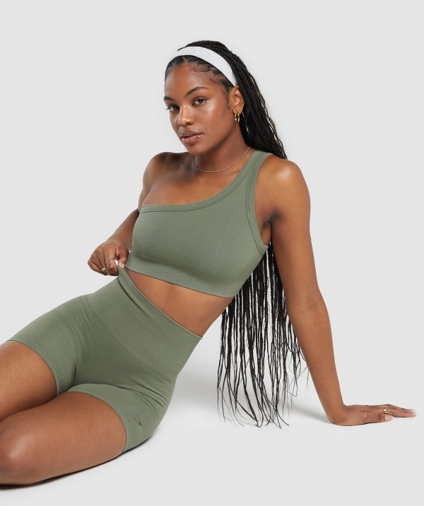 Ribbed Cotton Seamless One Shoulder  Bra - Image 4