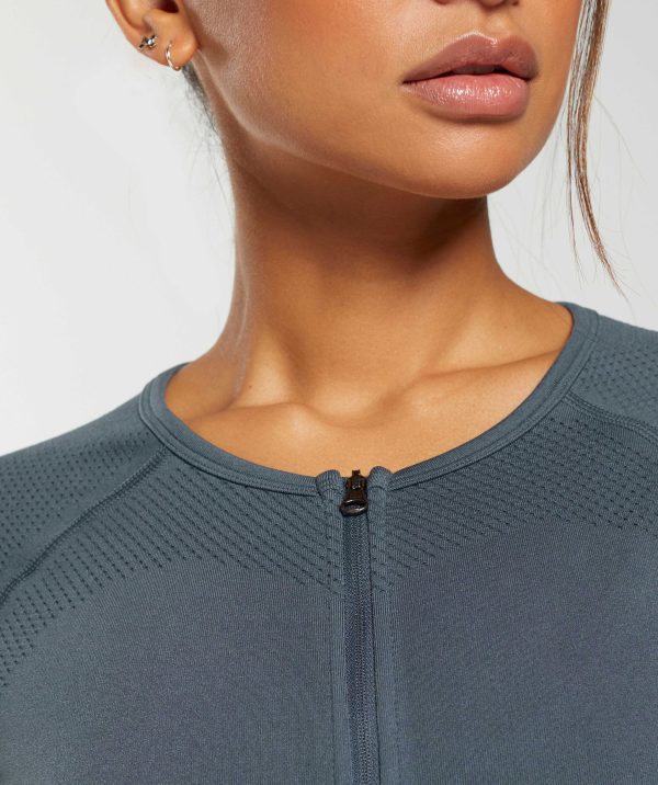 Sweat Seamless Long Sleeve Zip Crop Top - Image 6