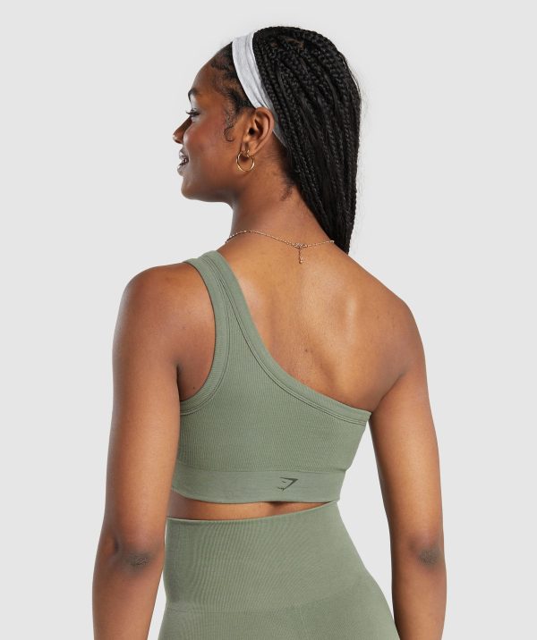 Ribbed Cotton Seamless One Shoulder  Bra - Image 2