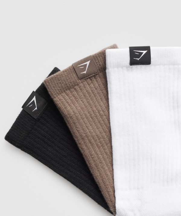 Woven Tab Crew Sock 3pk- White/Soul Brown/Black - Image 2