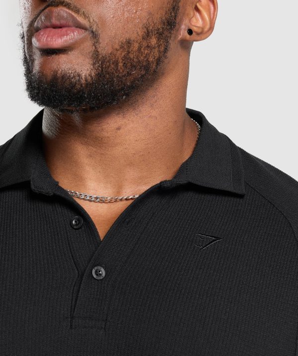 Long Sleeve Waffle Polo Shirt - Image 5