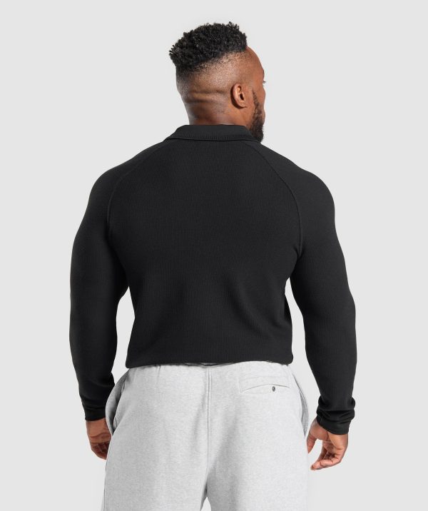 Long Sleeve Waffle Polo Shirt - Image 2