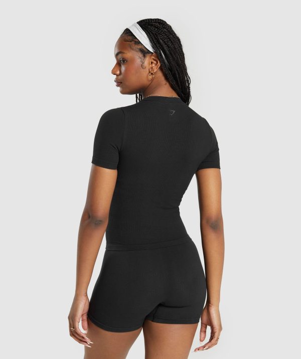 Ribbed Cotton Seamless T-Shirt - Image 2