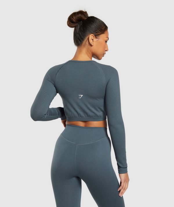 Sweat Seamless Long Sleeve Zip Crop Top - Image 2