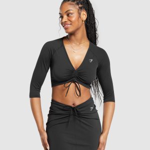 Ruche 3/4 Sleeve Crop Top
